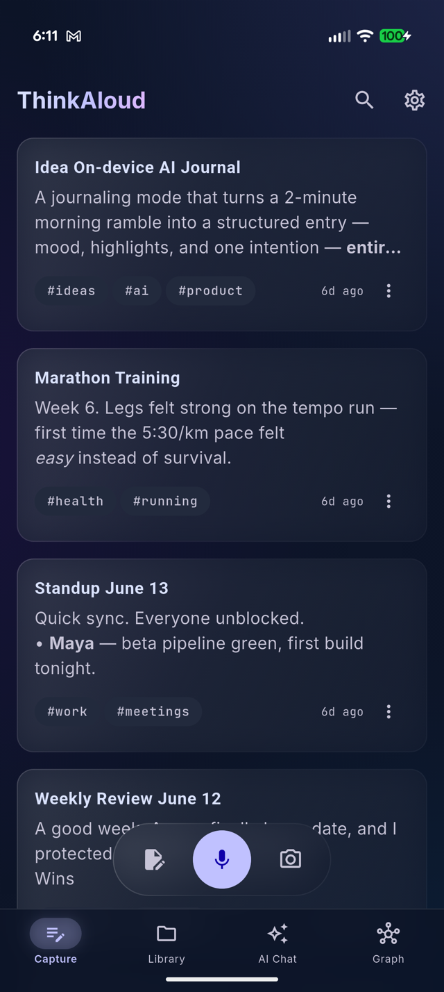 Capture screen with template picker and recent notes
