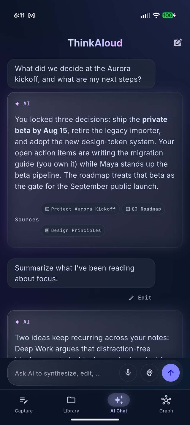 AI chat screen answering from the vault